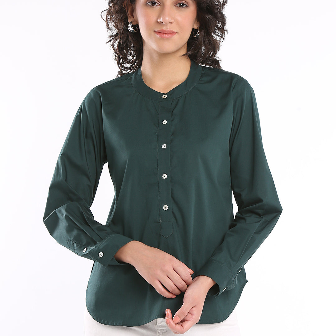 Evana Dark Green Cotton Office Shirt