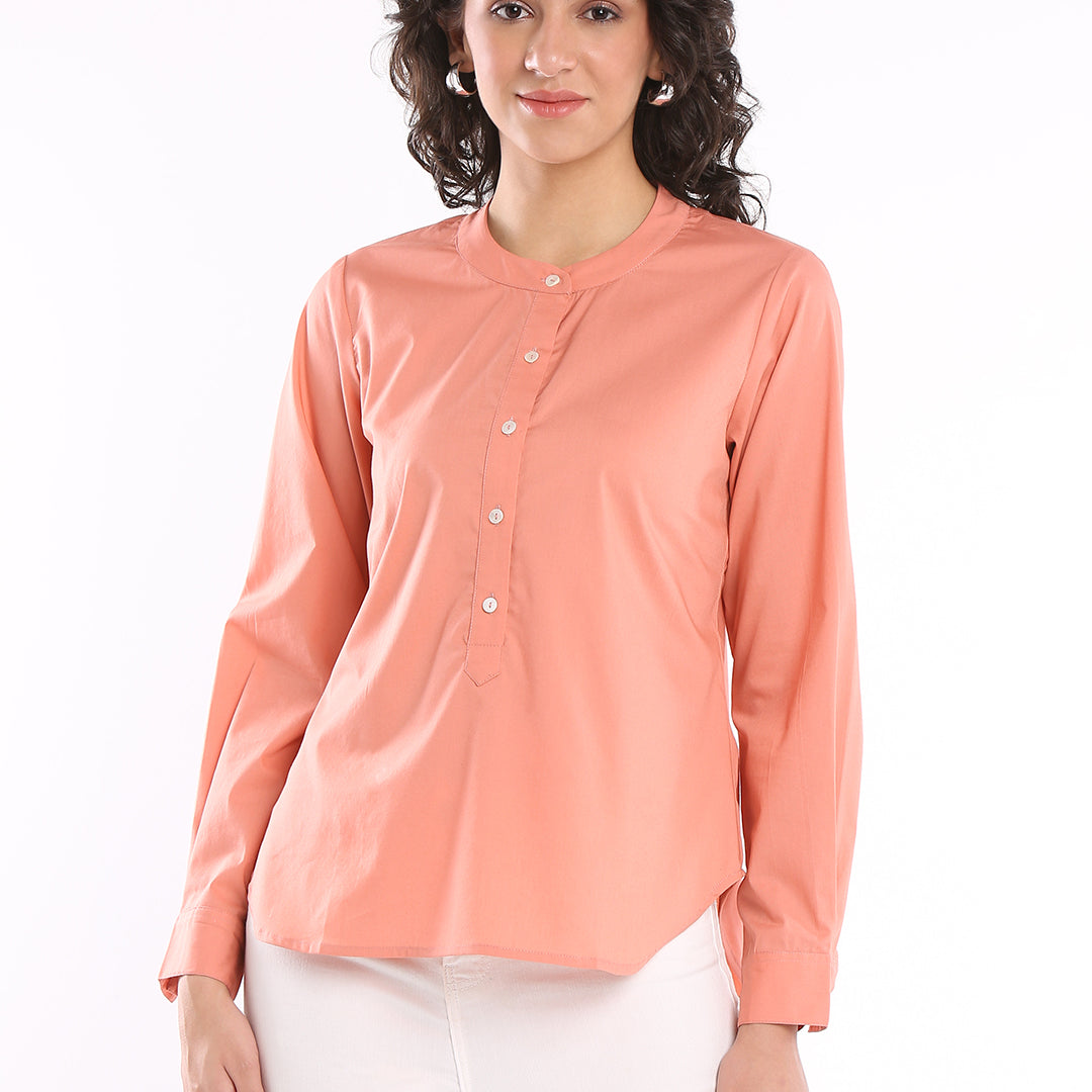 Evana Peach Cotton Office Shirt
