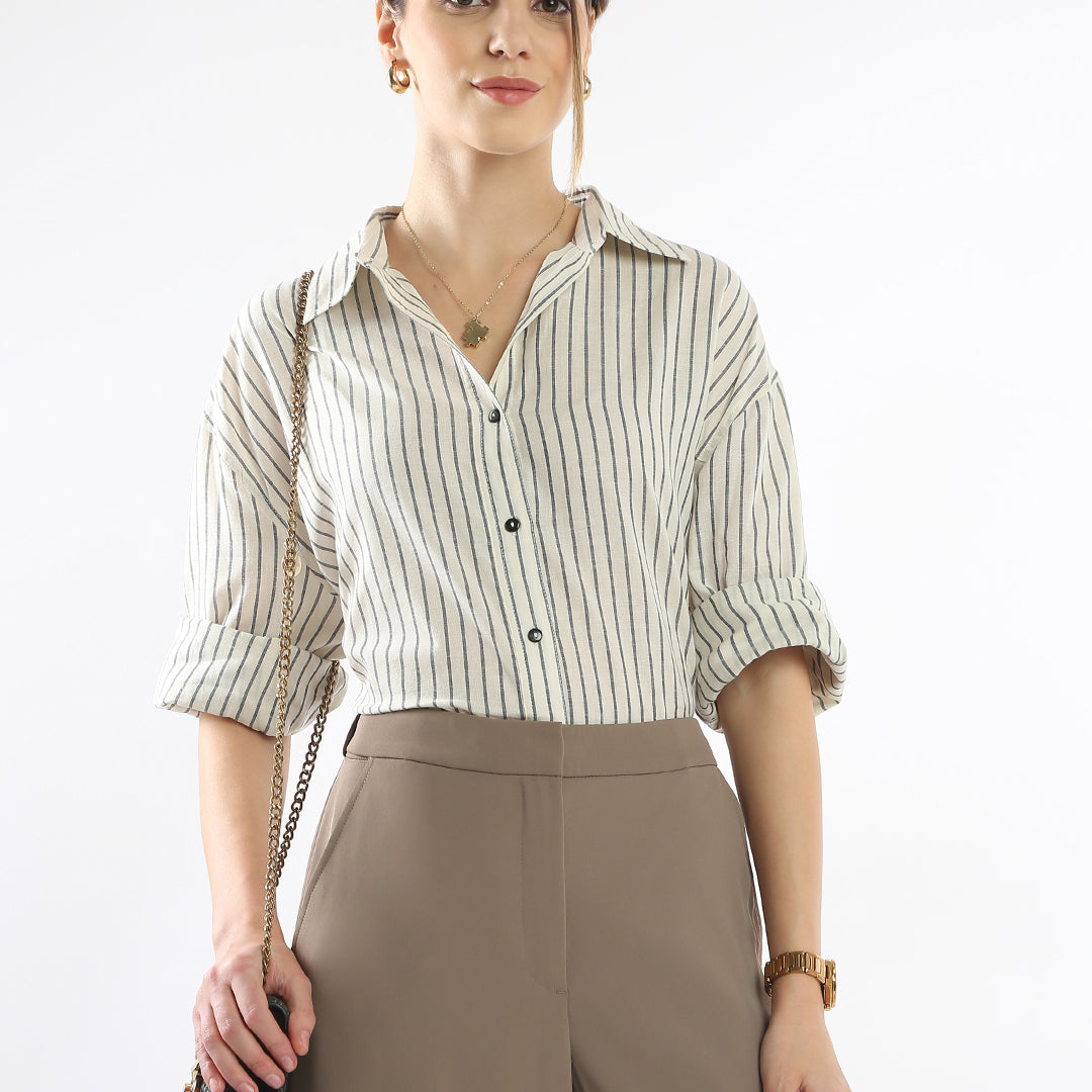 Empathy Black & Ivory Cotton Oversized Shirt