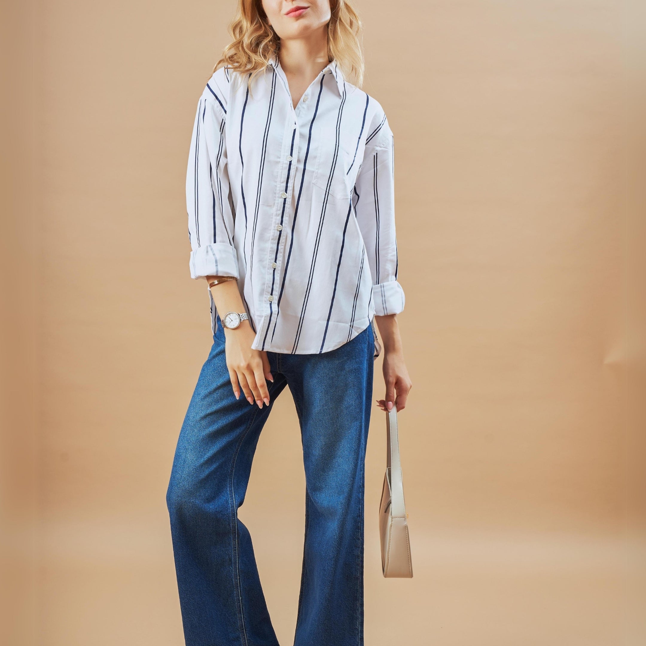 Darlina White Stripped Cotton Oversized Shirt