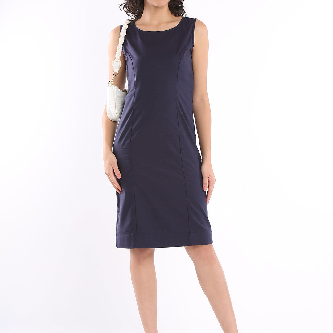 Emilia Navy Blue Pinstripes Formal Sheath Dress