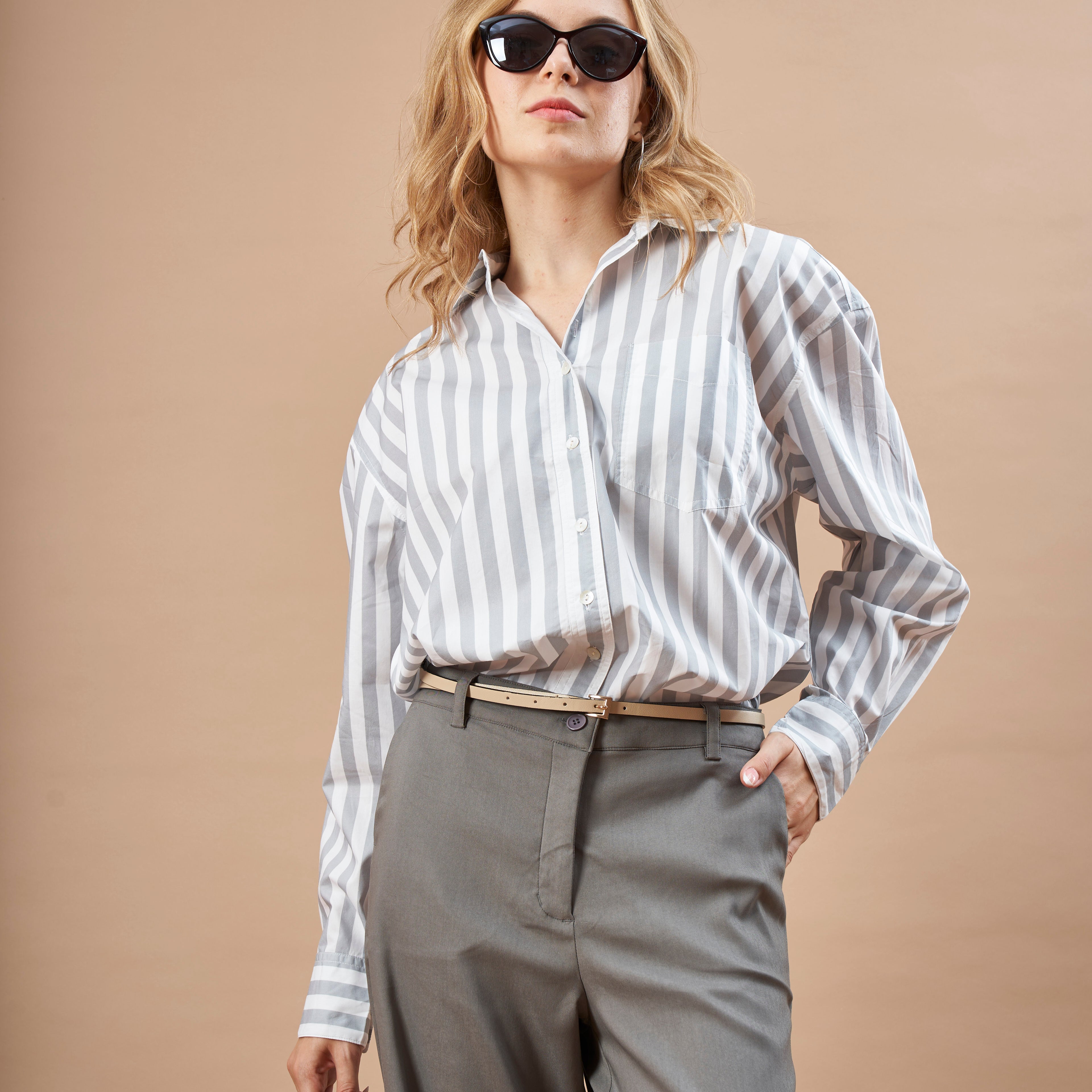 Delilah Stripped Cotton Oversized Shirt