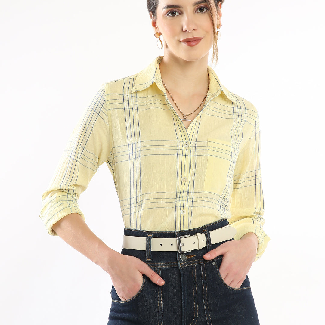 Earnia Yellow Checks Cotton Office Shirt