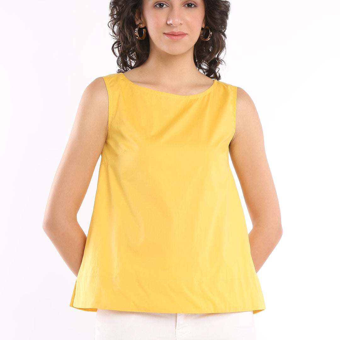 Epigamia Yellow Cotton Classy Formal Sleeveless Top