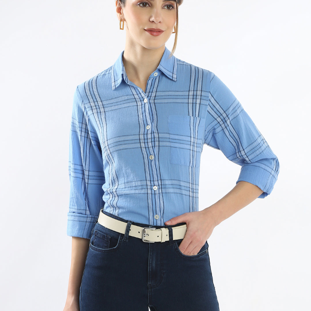 Earnia Blue Checks Cotton Office Shirt