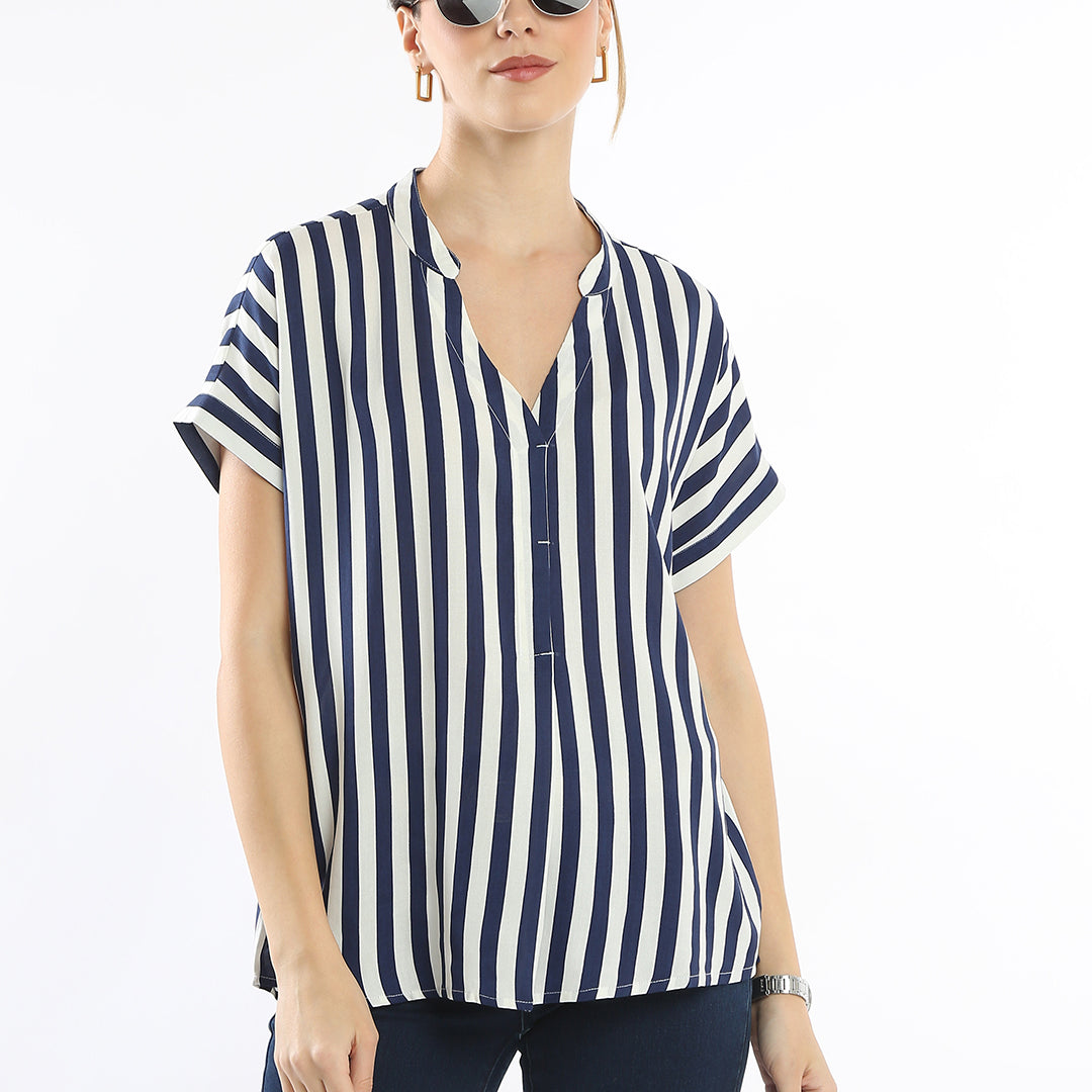 Esme Blue & White Stripes Stylish Formal Top