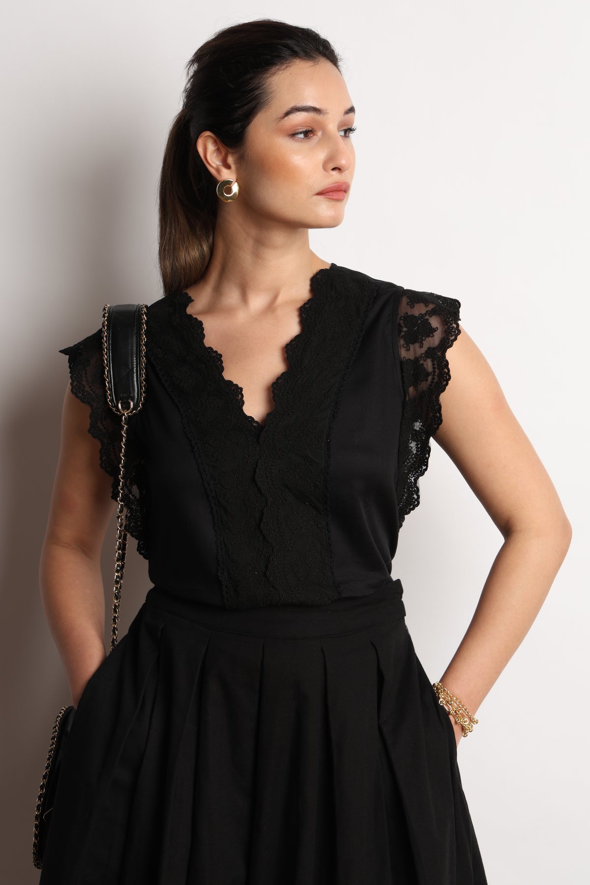 Hertha Lace V Neck Top
