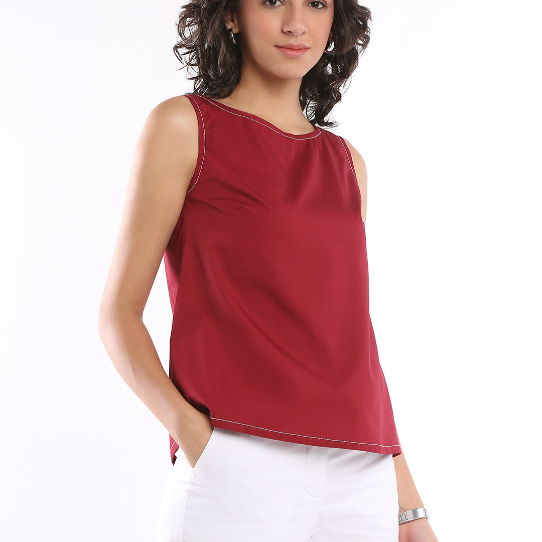 Etta Red Cotton Classy Formal Sleeveless Top