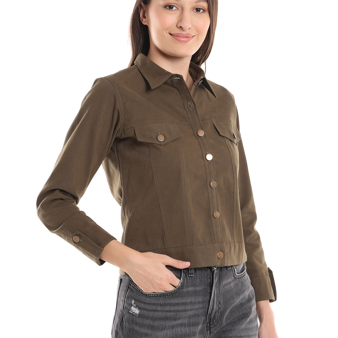 Dani Olive Green Cropped Light Trucker Jacket