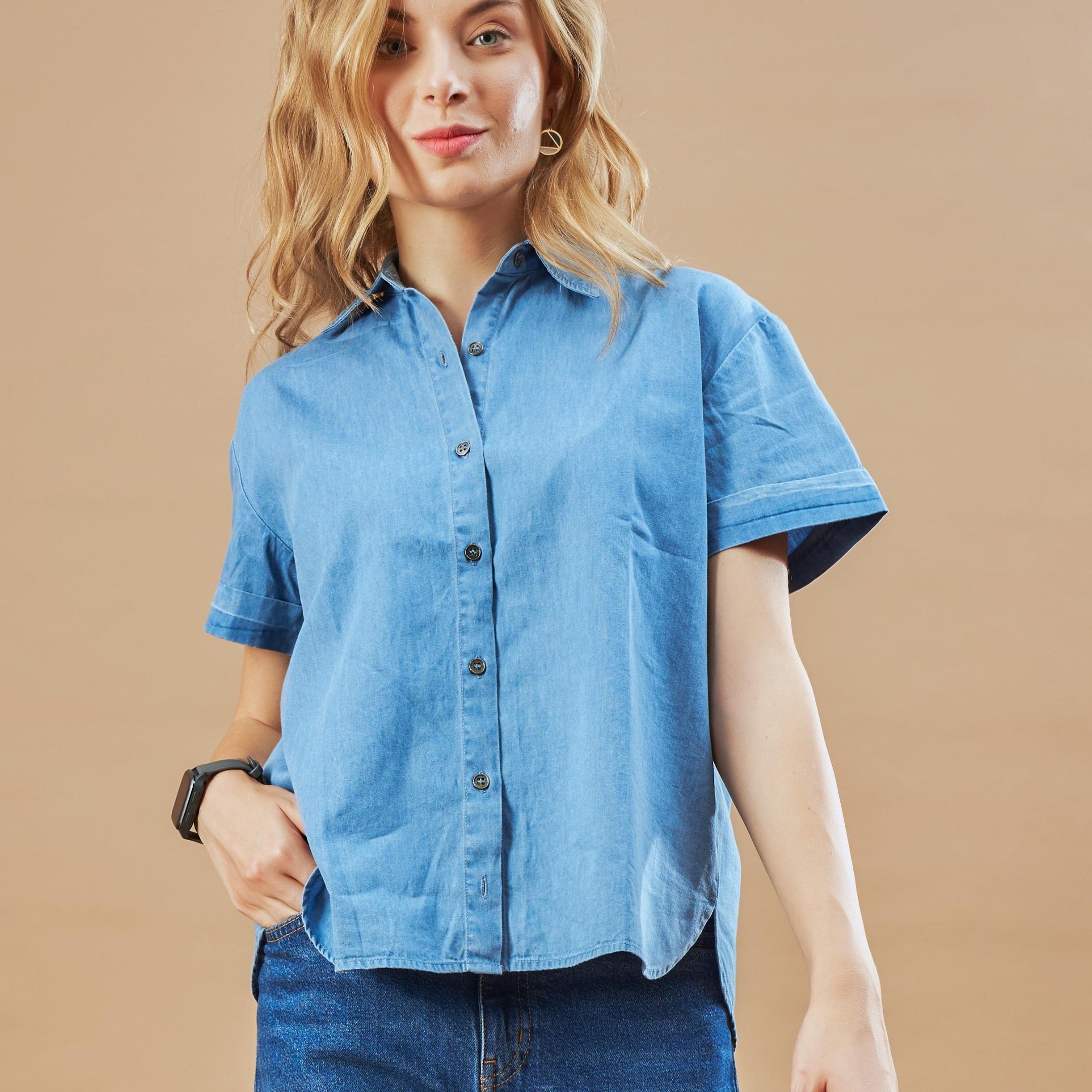 Drew Lt. Indigo Blue Short Sleeve Soft Denim Shirt