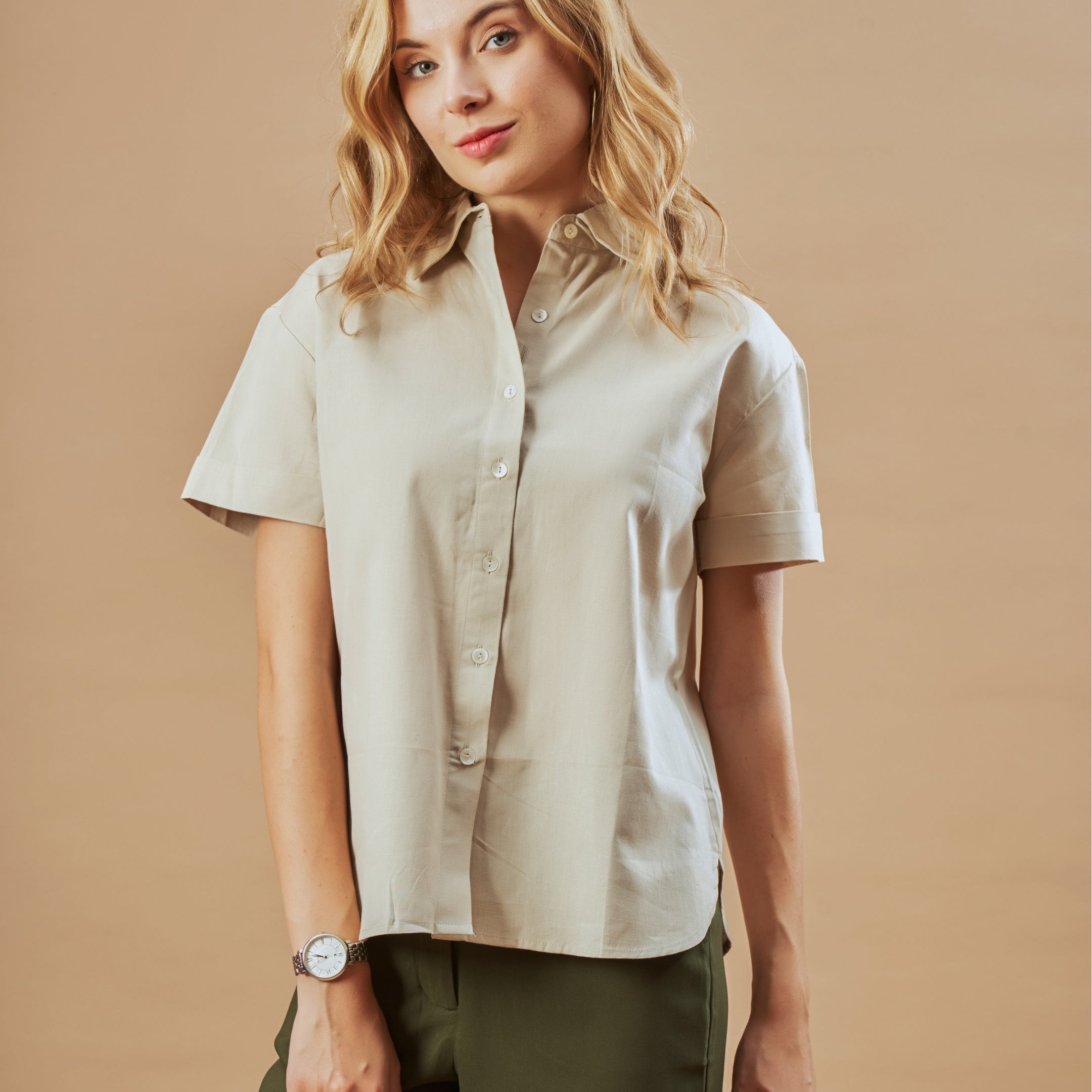 Doll Beige Formal Half Sleeves Shirt