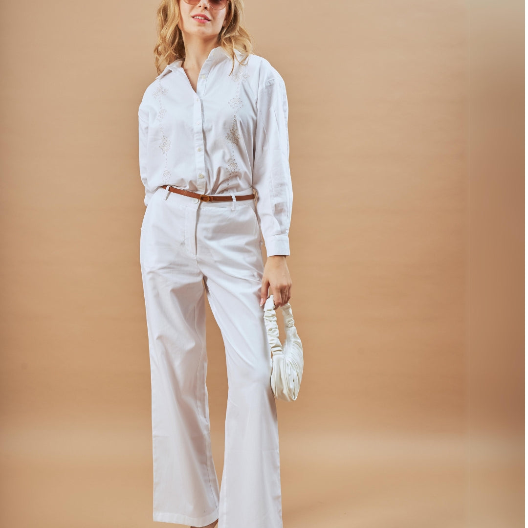 Della White Embriodered Cotton Stylish Office Co-Ord Set