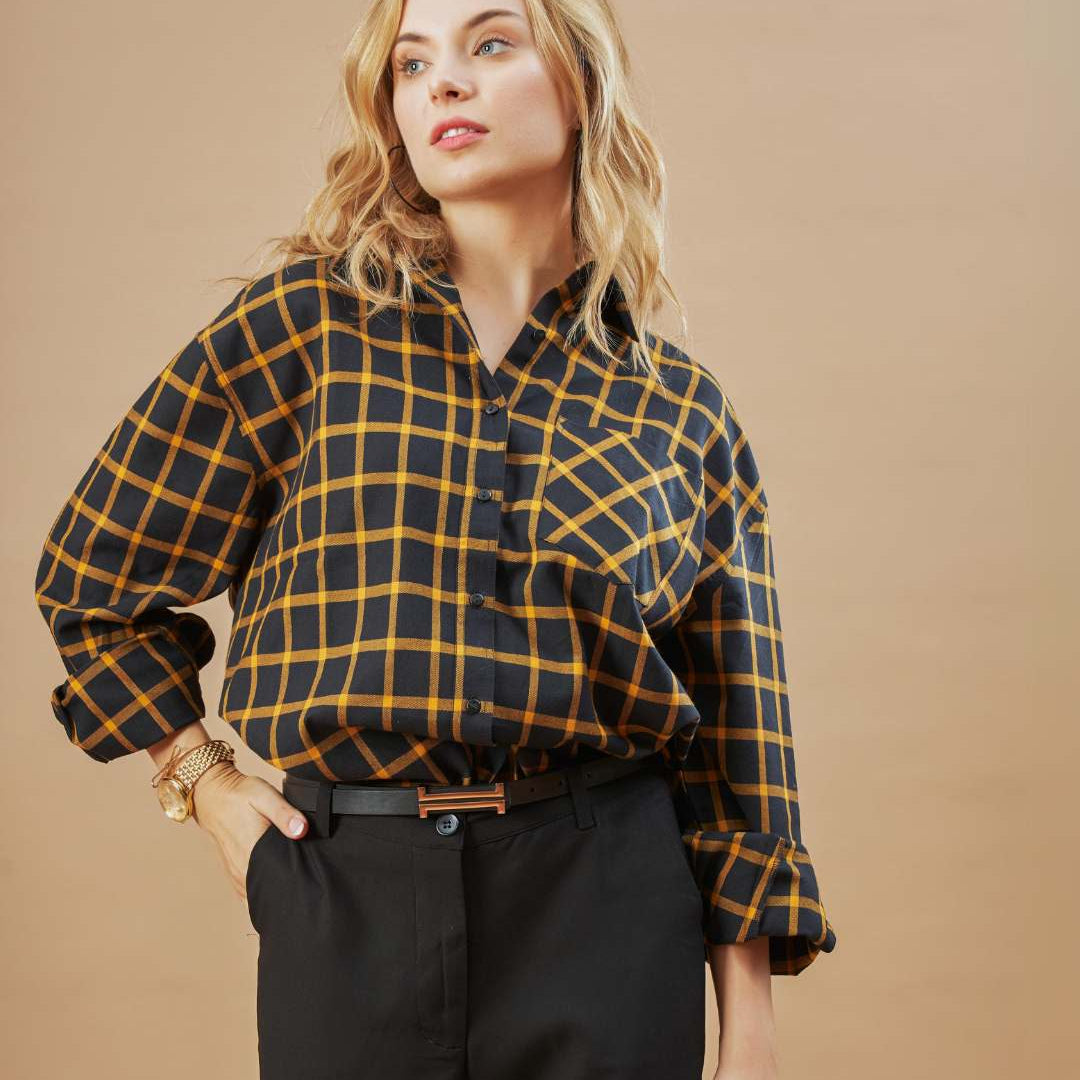 Dimona Black Checks Cotton Oversized Shirt