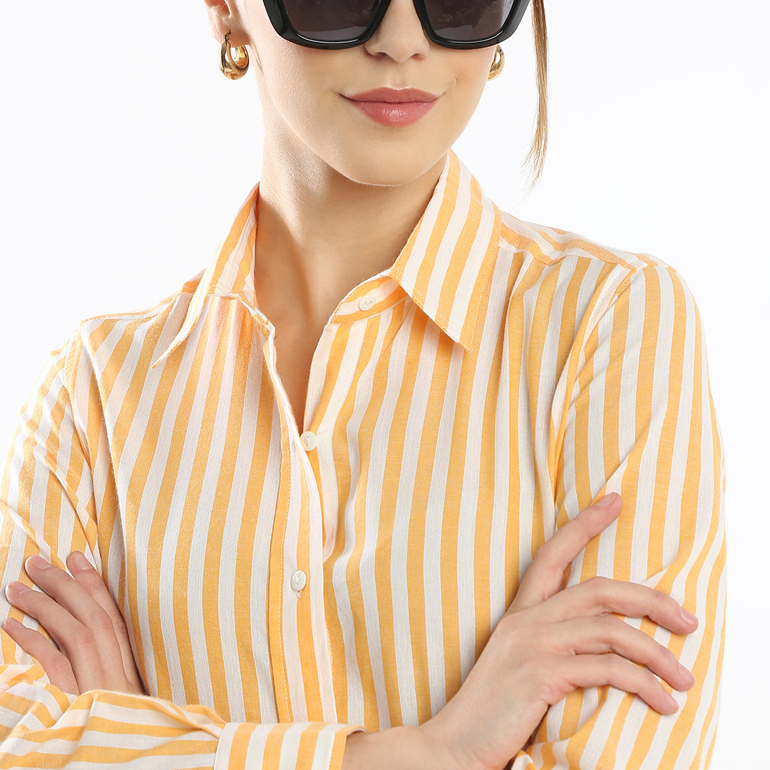 Eva Yellow Stripes Cotton Formal Shirt
