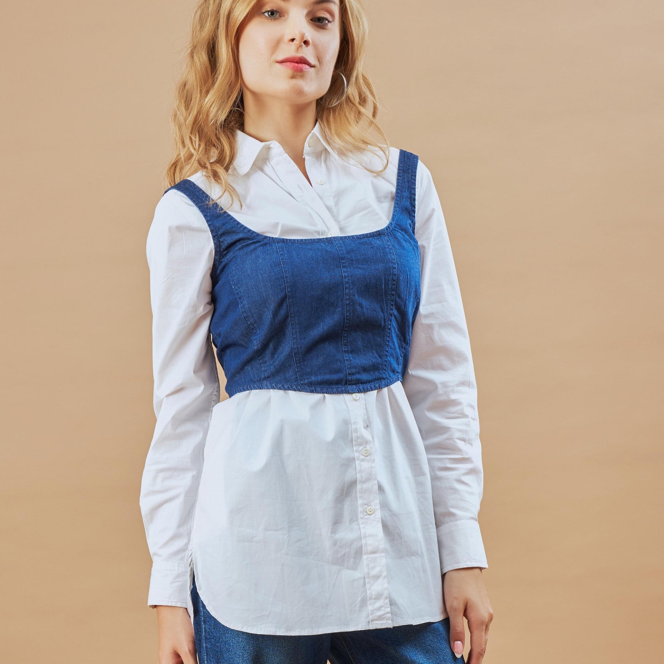 Donna Denim Stylish Shirt-Corset Set