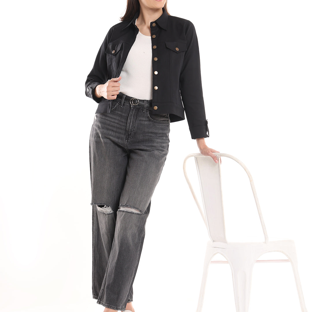 Dani Black Cropped Light Trucker Jacket