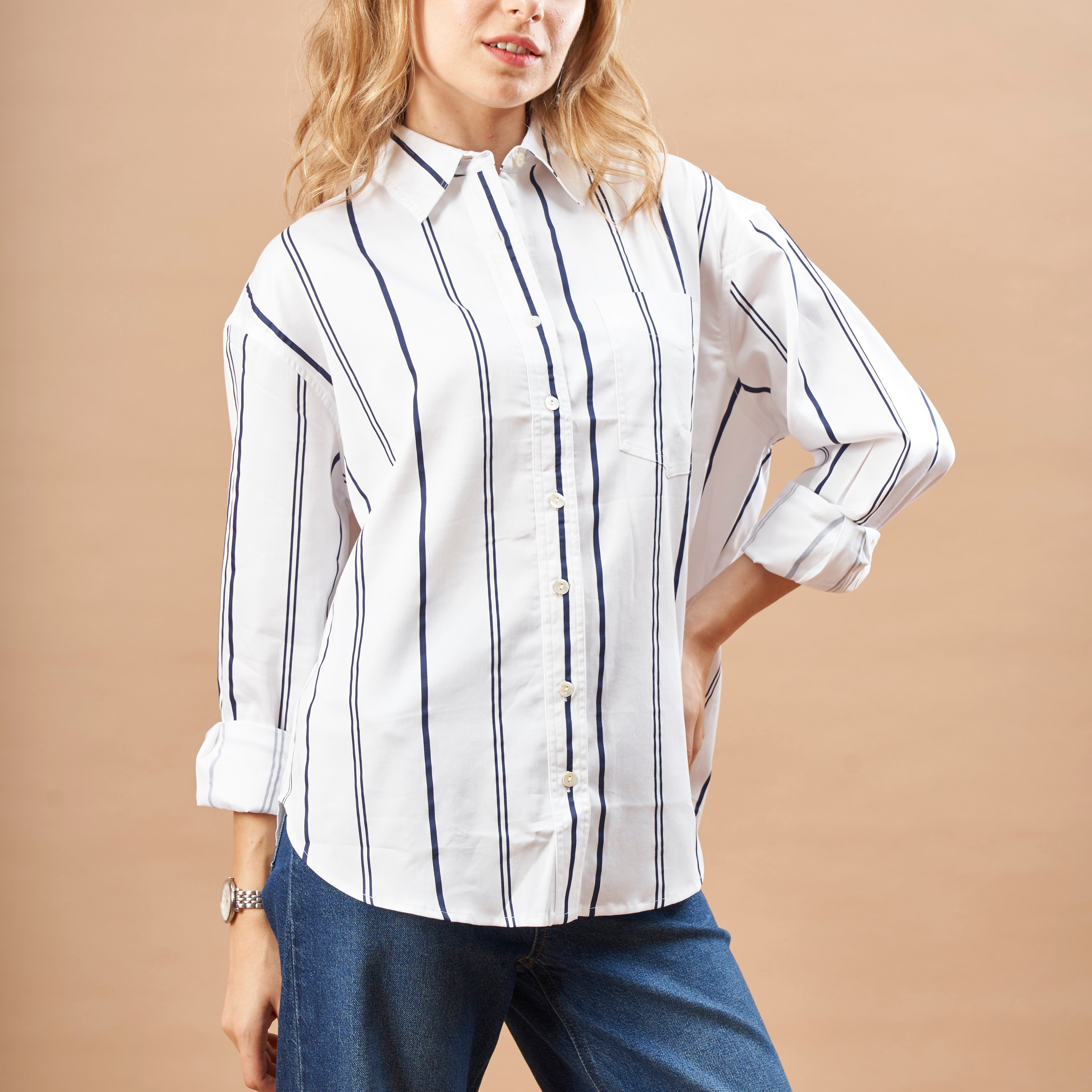 Darlina Striped Cotton Oversized Shirt