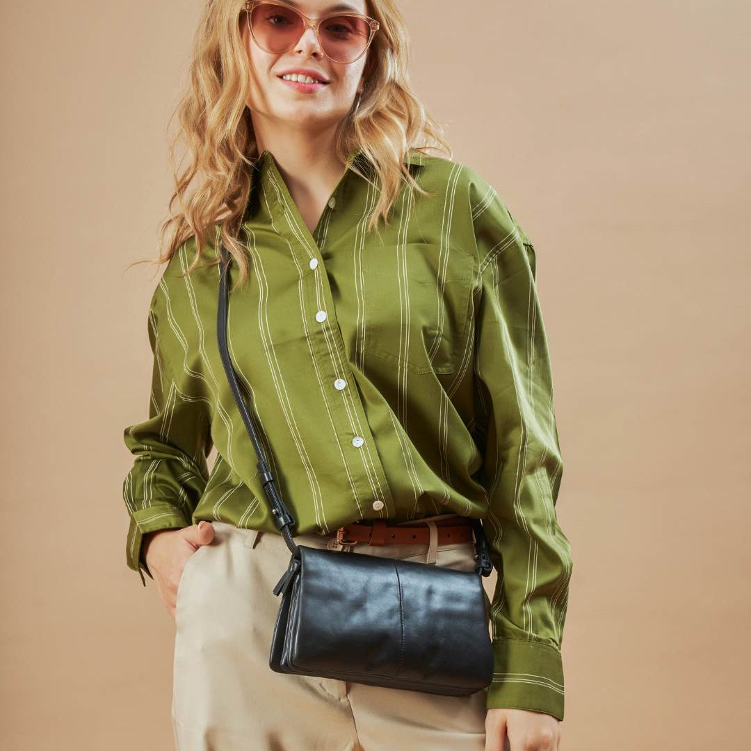 Darlina Olive Green Stripped Cotton Oversized Shirt