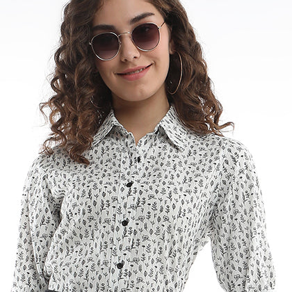 Barilla Black & White Floral Print Cotton Shirt