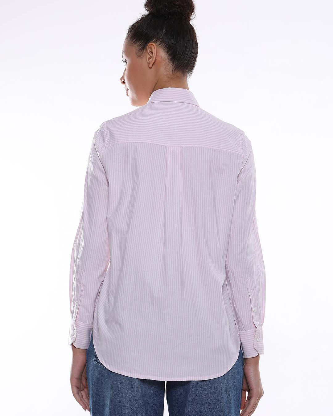 Aksa Pink & White Striped Oxford Cotton Shirt for Women - Zurich Fit from Gazillion - Back Look