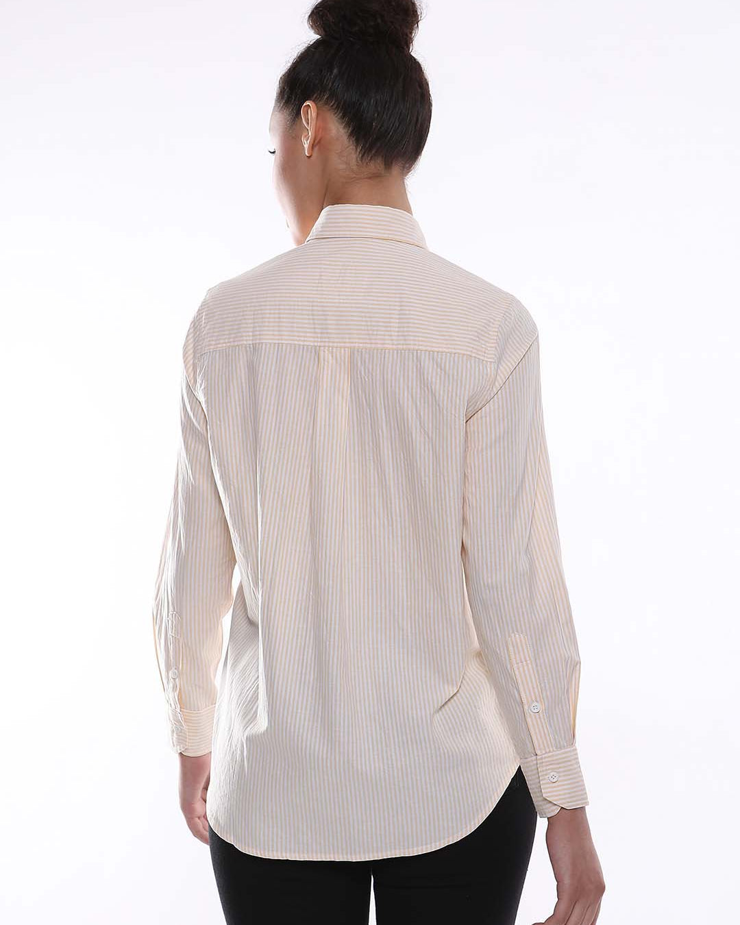 Aksa Yellow & White Striped Oxford Cotton Shirt for Women - Zurich Fit from Gazillion - Back Look