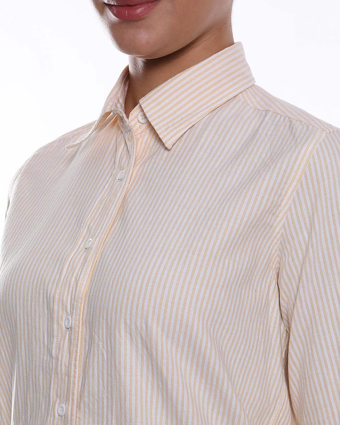 Aksa Yellow & White Striped Oxford Cotton Shirt for Women - Zurich Fit from Gazillion - Front Detail