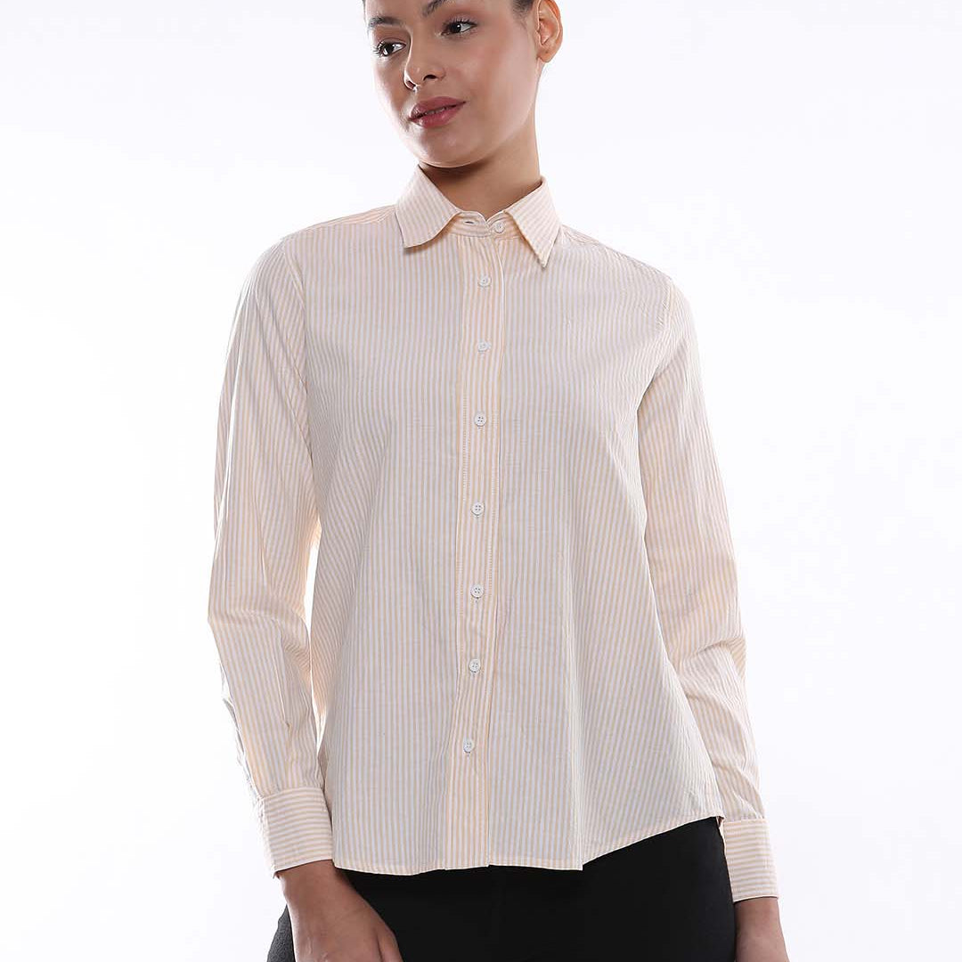 Aksa Yellow & White Striped Oxford Cotton Shirt for Women - Zurich Fit from Gazillion - Front Look