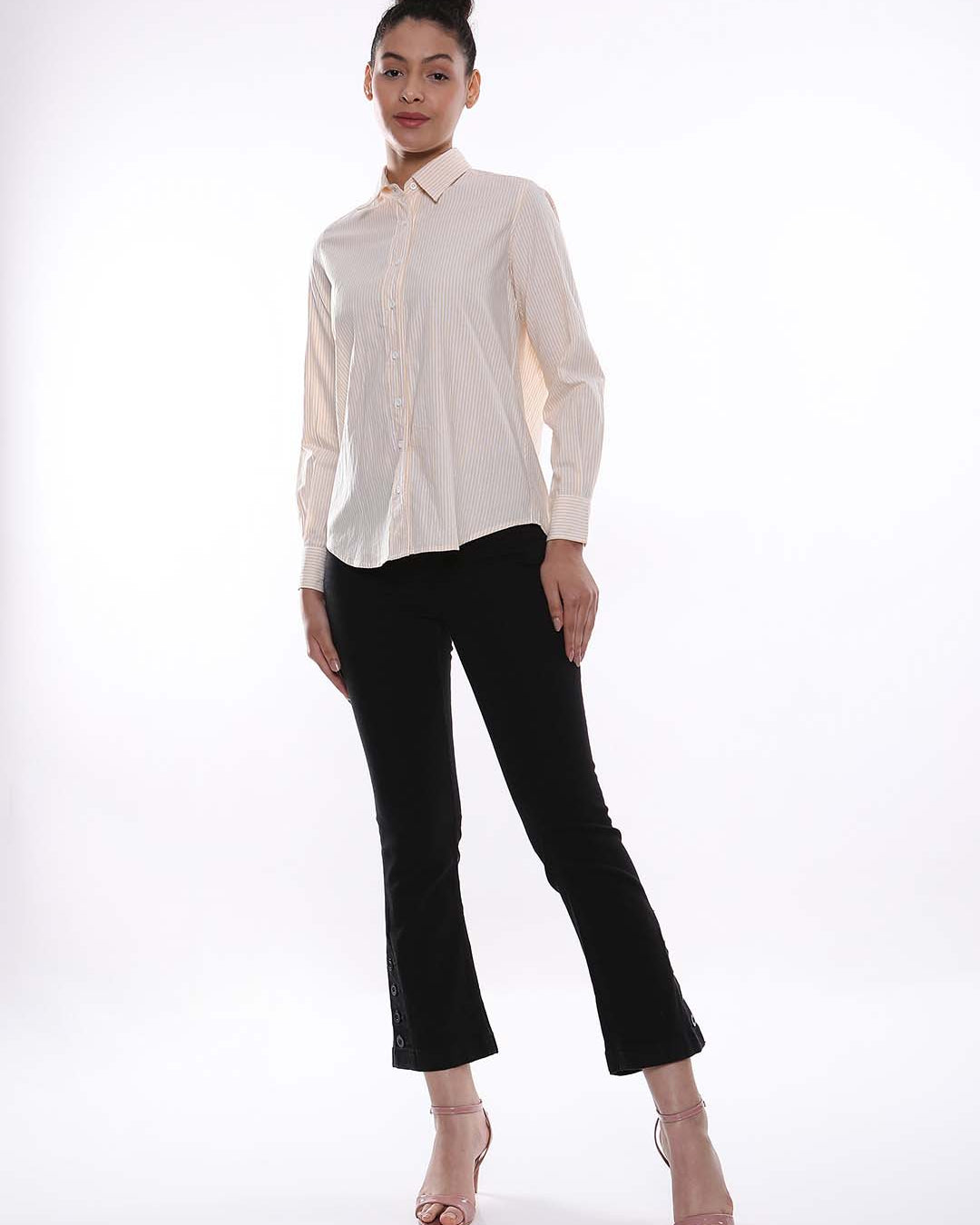 Aksa Yellow & White Striped Oxford Cotton Shirt for Women - Zurich Fit from Gazillion - Full Standing Stylised Look