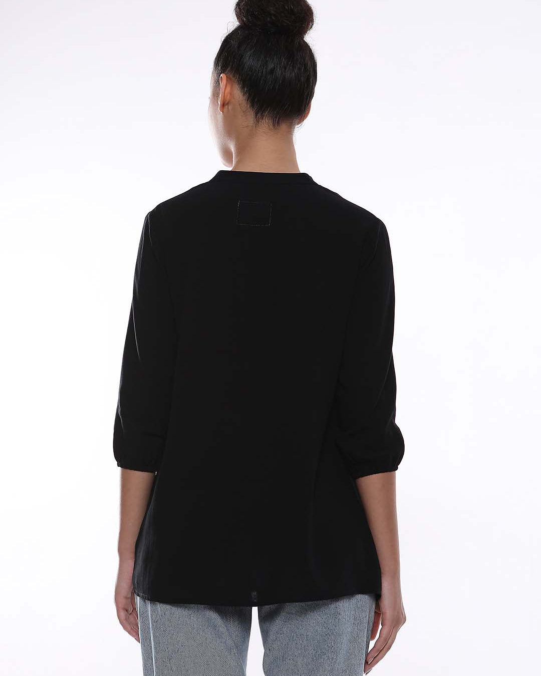 Alda Black Soft Viscose Loose Top for Women - Florence Fit from GAZILLION - Back Look