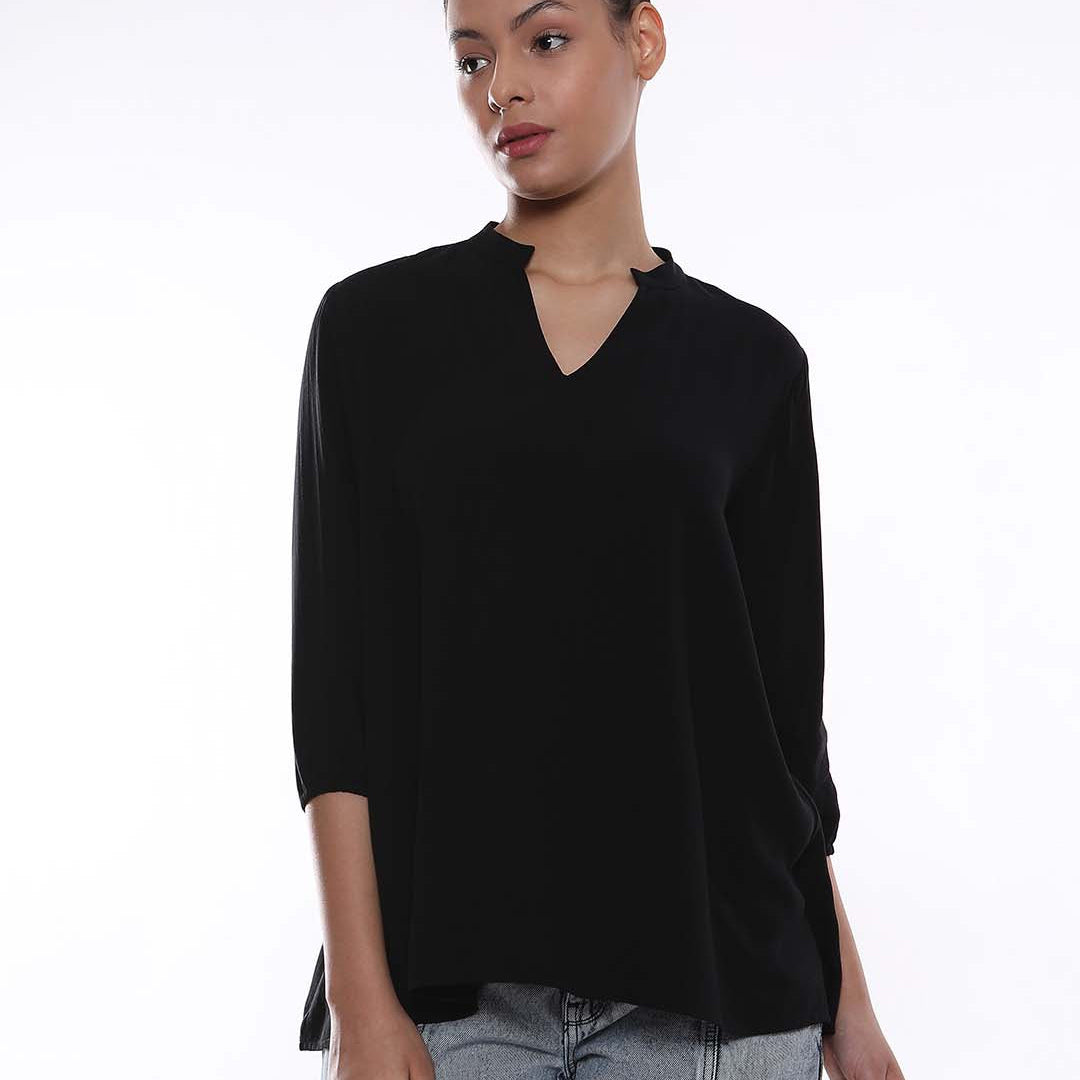 Alda Black Soft Viscose Loose Top for Women - Florence Fit from GAZILLION - Front Look