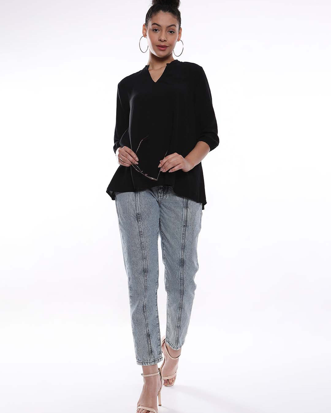 Alda Black Soft Viscose Loose Top for Women - Florence Fit from GAZILLION - Standing Stylised Look With Accessories