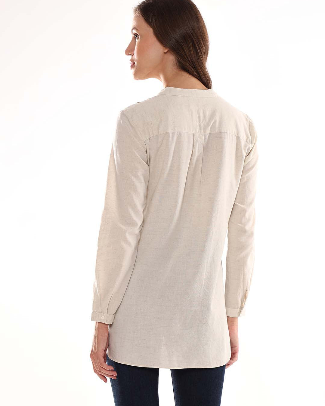 Alexa Beige Cotton-Linen Tunic Shirt for Women - Istanbul Fit from GAZILLION - Back Look