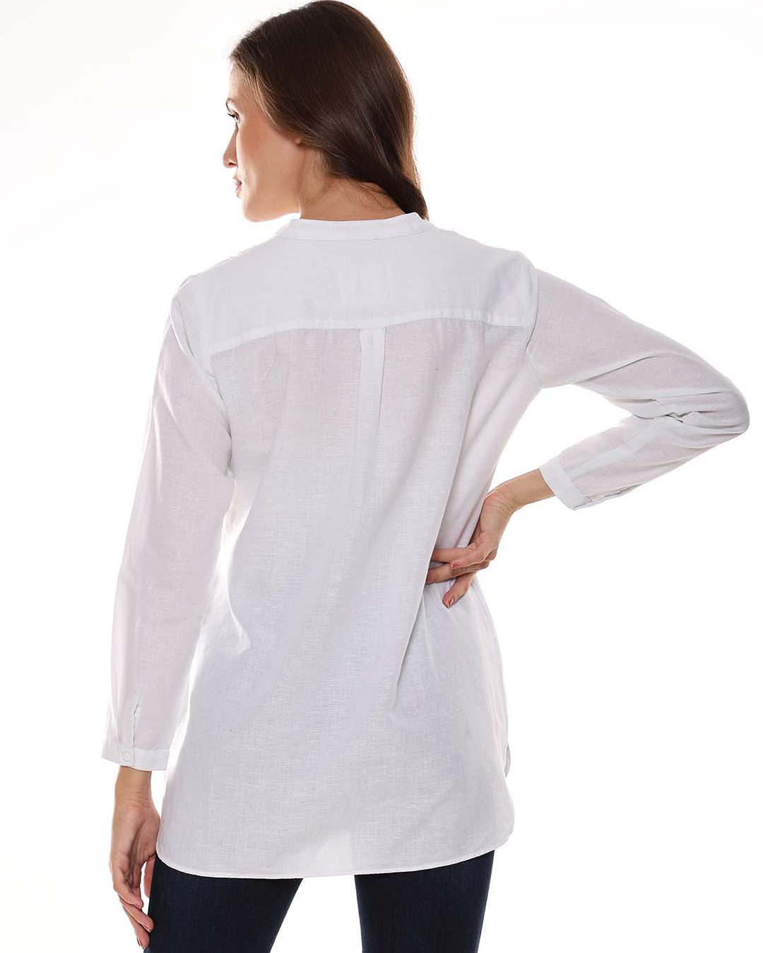 Alexa White Cotton-Linen Tunic Shirt for Women - Istanbul Fit from GAZILLION - Back Look