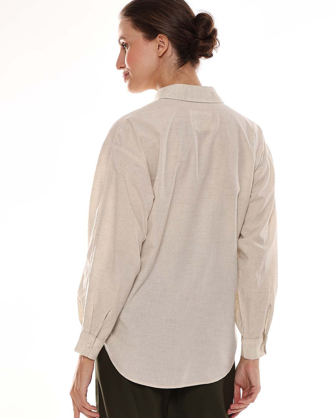 Alexis Beige Cotton-Linen Drop-Shoulder Shirt for Women - Paris Fit from GAZILLION - Back Look