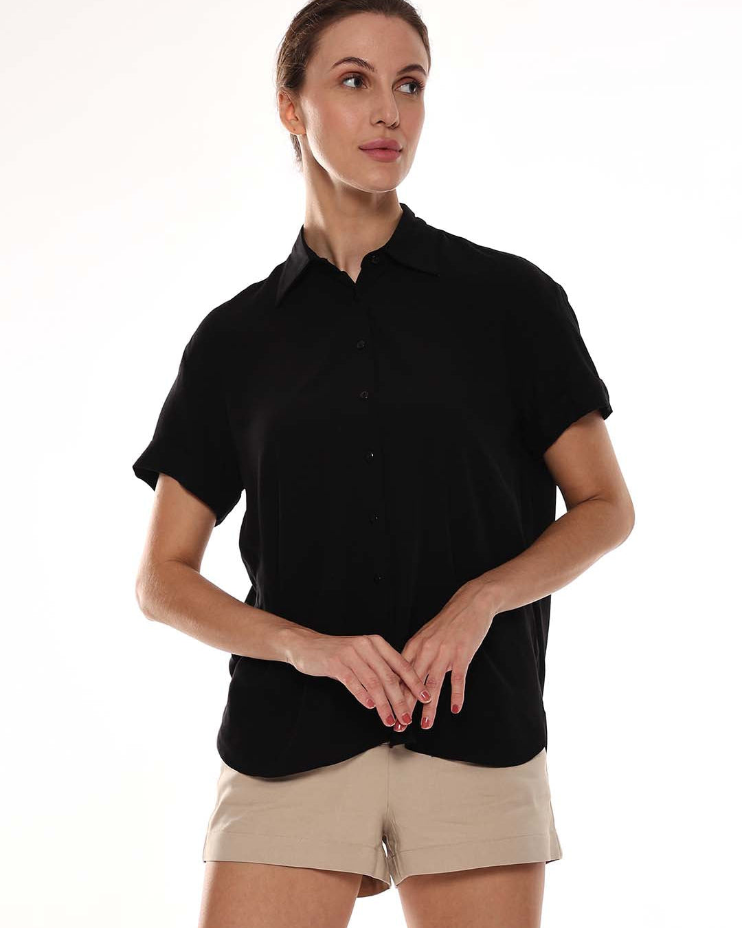 Alfa Black Soft Viscose Loose Shirt for Women - Madrid Fit from Gazillion - Front Look