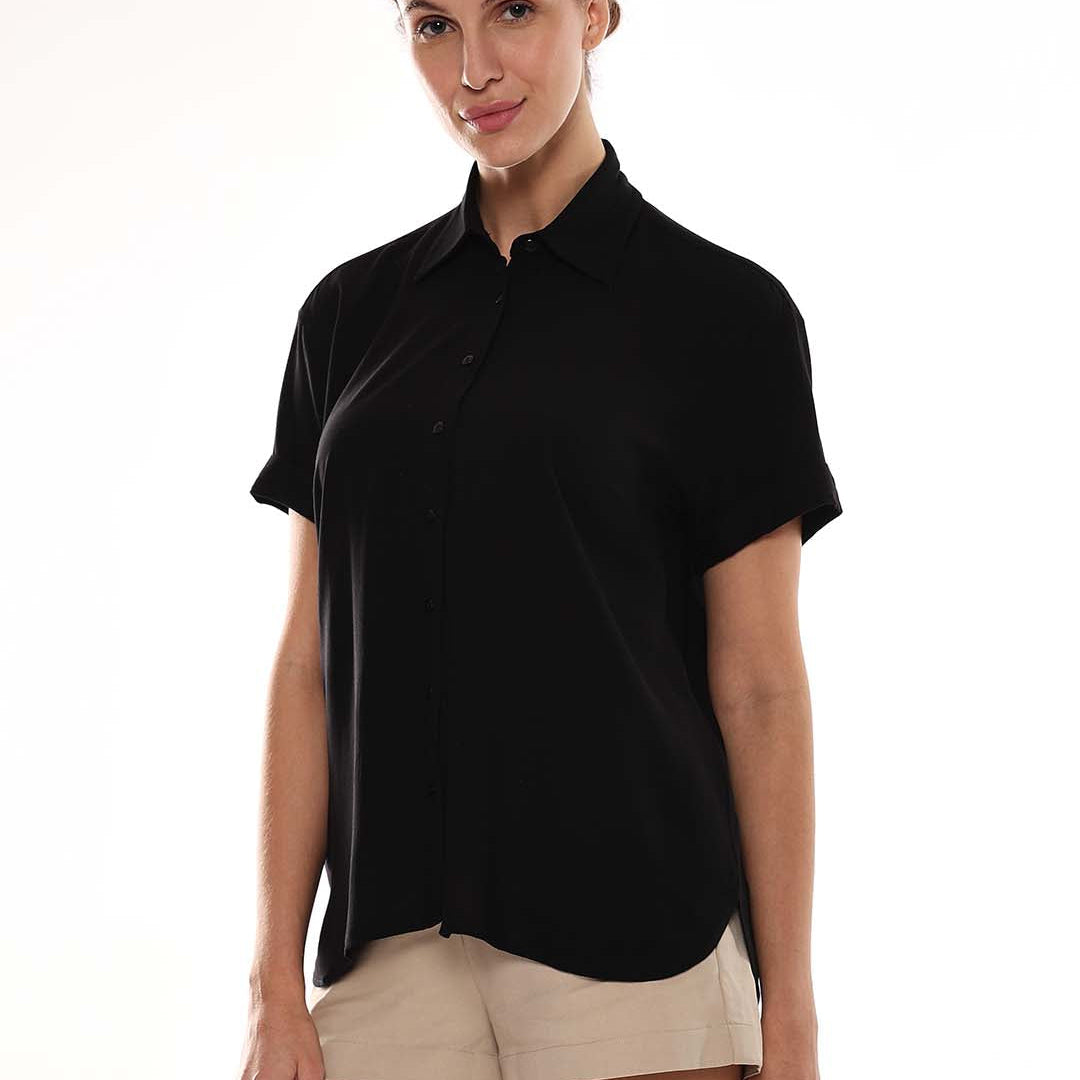 Alfa Black Soft Viscose Loose Shirt for Women - Madrid Fit from Gazillion - Left Side Look
