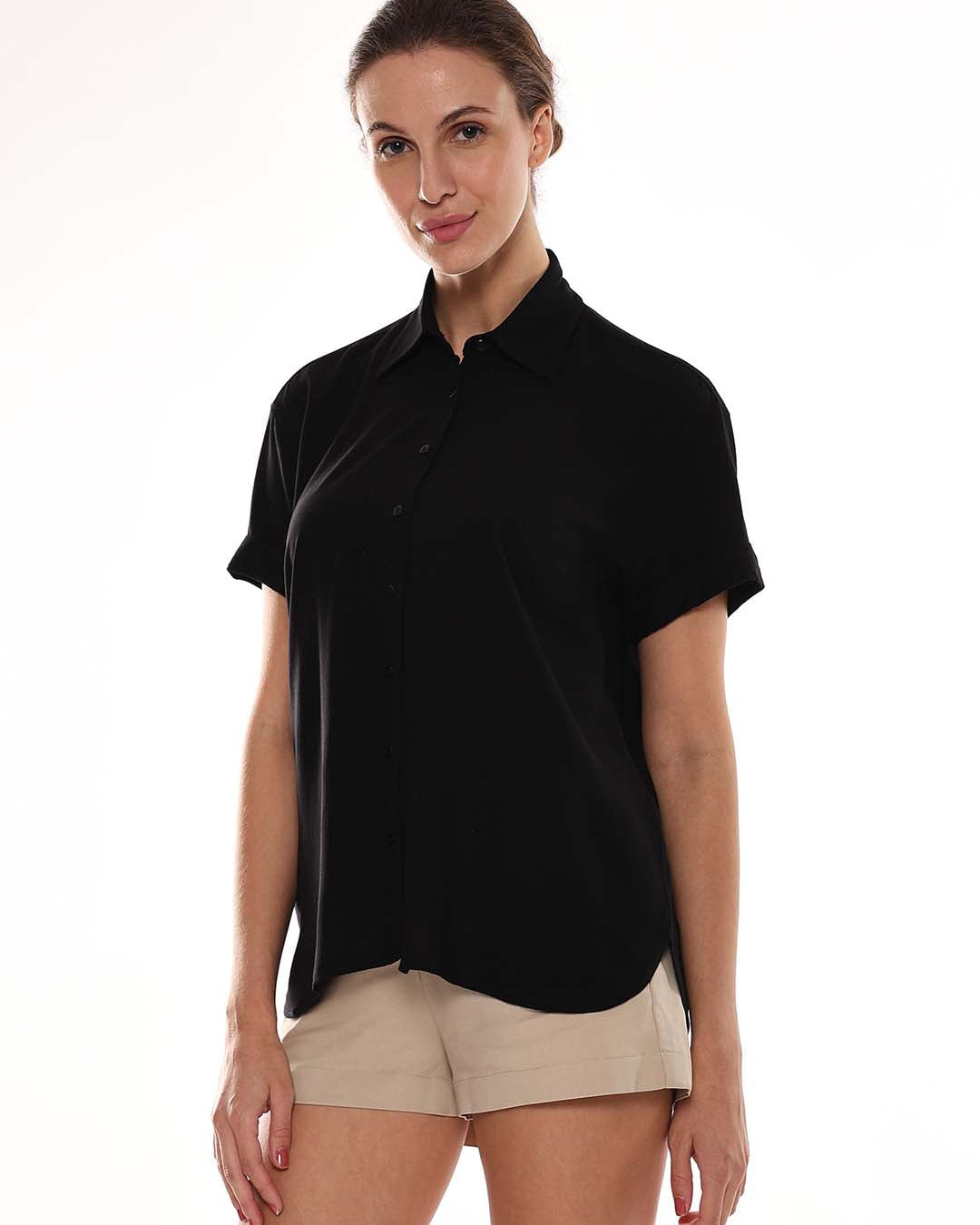Alfa Black Soft Viscose Loose Shirt for Women - Madrid Fit from Gazillion - Left Side Look
