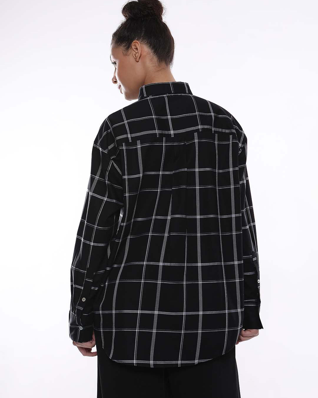 Alivia Black Checks Oversized Shirt for Women - Brussels Fit from GAZILLION - Back Look
