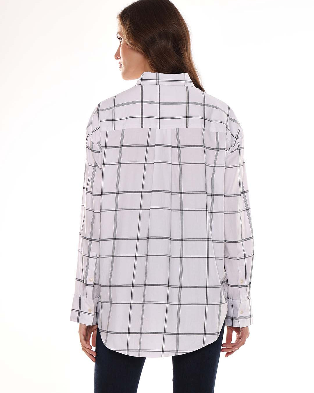 Alivia White Checks Oversized Shirt for Women - Brussels Fit from GAZILLION - Back Look