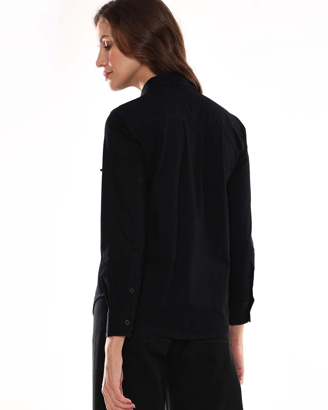 Allaya Black Denim Shirt for Women - Lisbon Fit from GAZILLION - Back Look