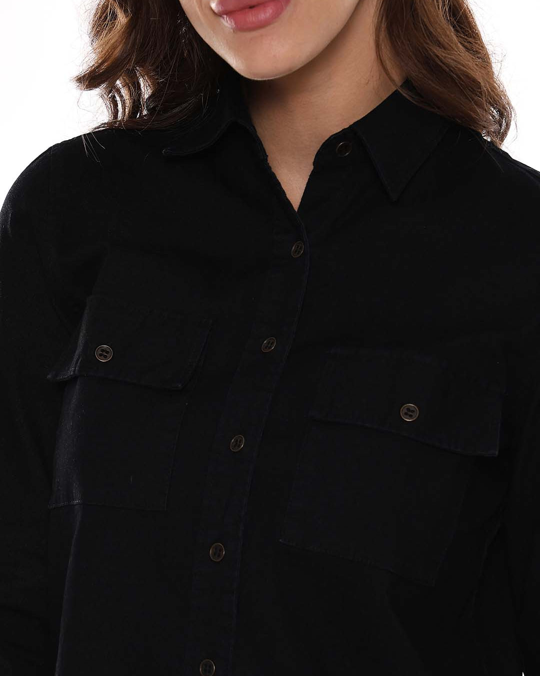 Allaya Black Denim Shirt for Women - Lisbon Fit from GAZILLION - Front Detail