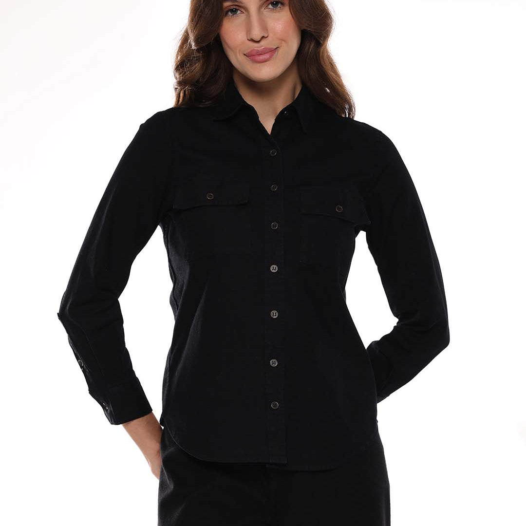 Allaya Black Denim Shirt for Women - Lisbon Fit from GAZILLION - Front Look