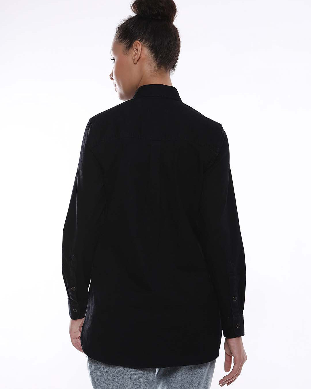 Allison Black Denim Long Shirt for Women - Rome Fit from GAZILLION - Back Look