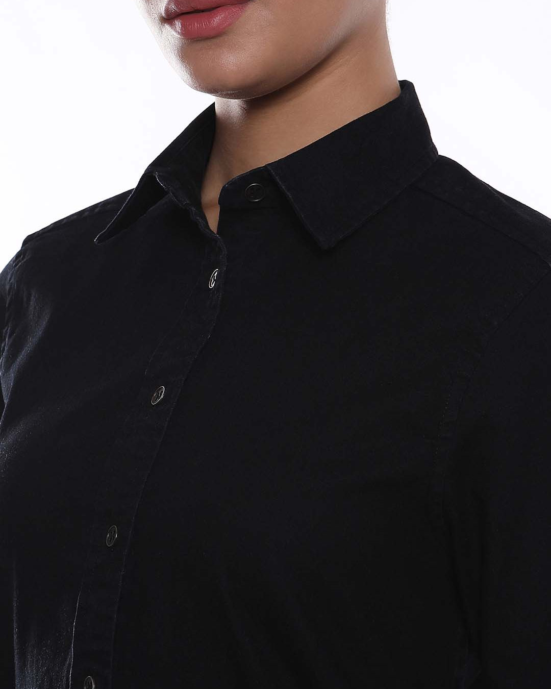 Allison Black Denim Long Shirt for Women - Rome Fit from GAZILLION - Front Detail