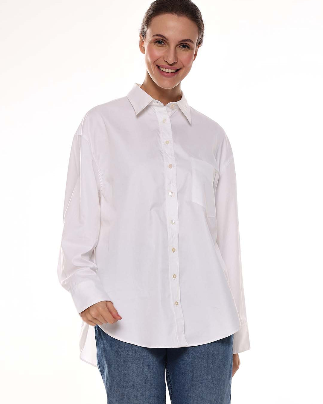 Alma White Giza Cotton Oversized Shirt for Women - Brussels Fit from GAZILLION - Front Look