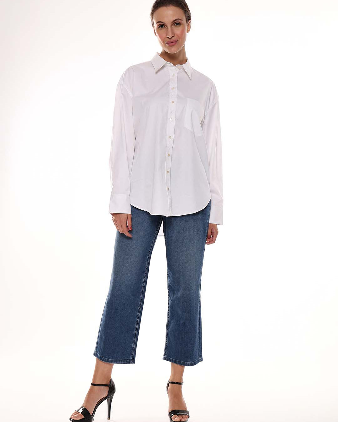 Alma White Giza Cotton Oversized Shirt for Women - Brussels Fit from GAZILLION - Full Standing Stylised Look