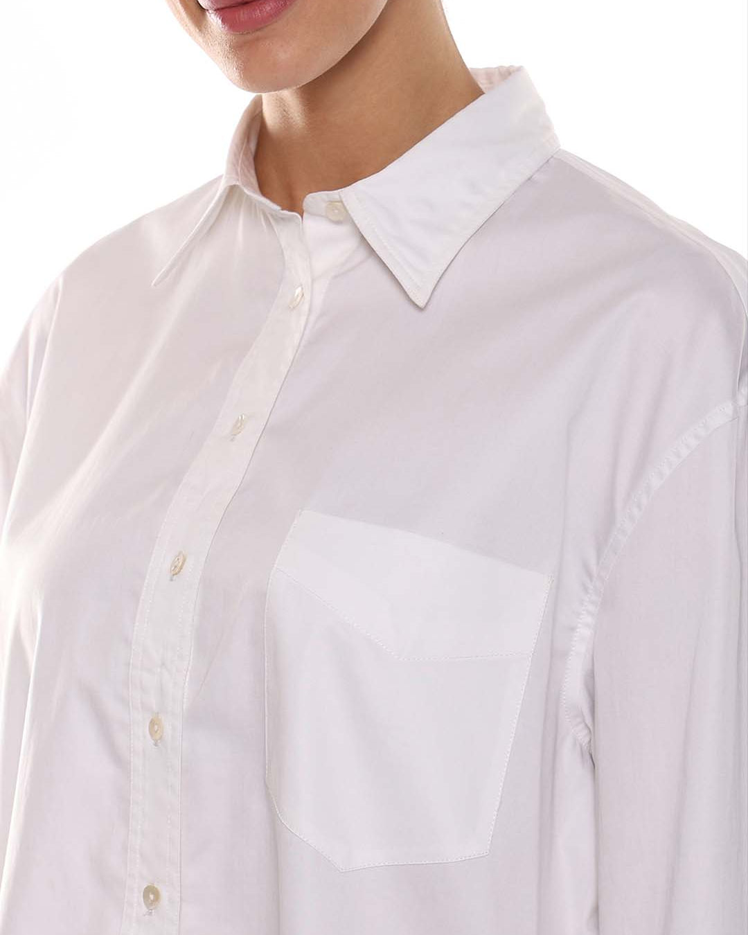 Alma White Giza Cotton Oversized Shirt for Women - Brussels Fit from GAZILLION - Left Side Detail