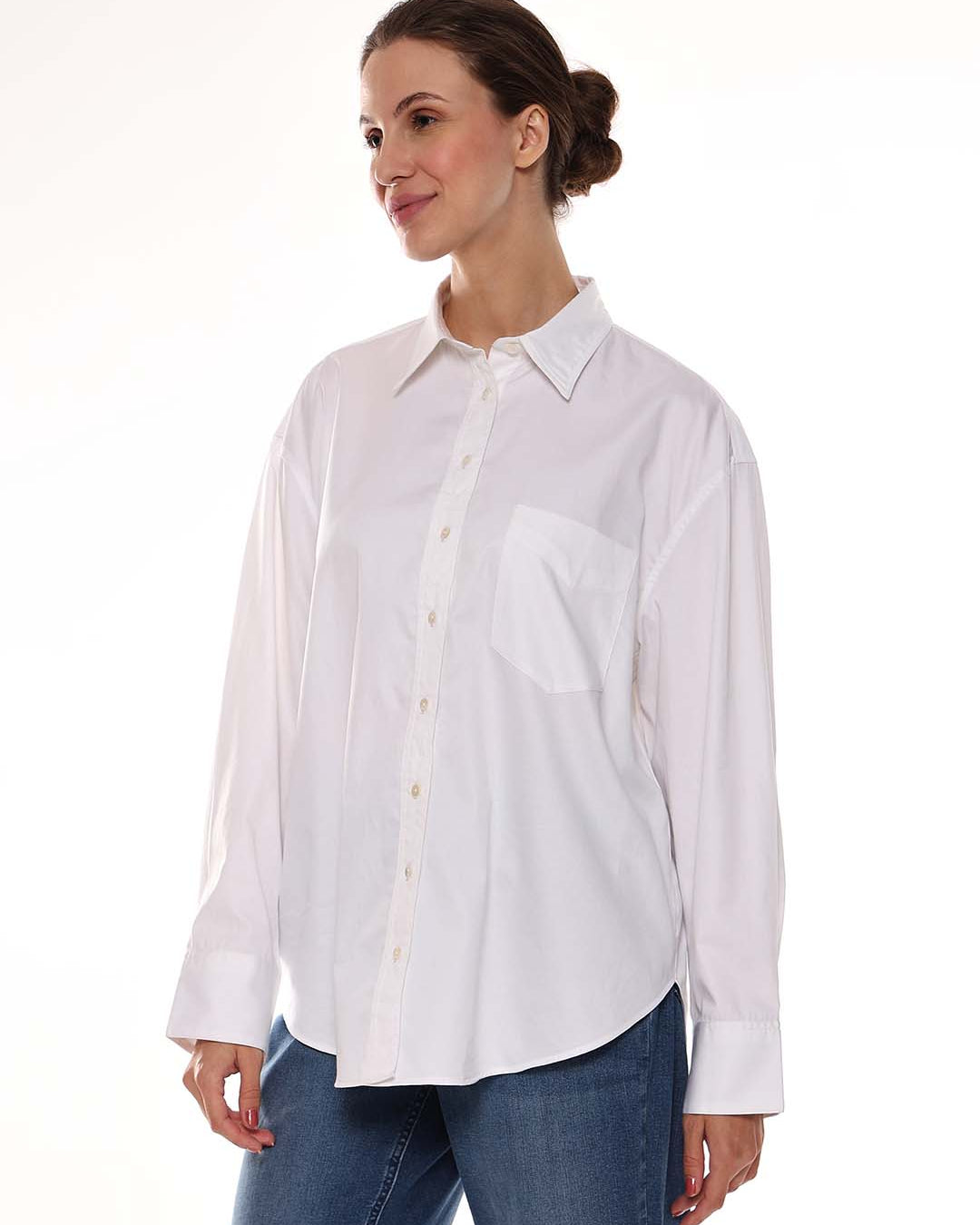 Alma White Giza Cotton Oversized Shirt for Women - Brussels Fit from GAZILLION - Left Side Look