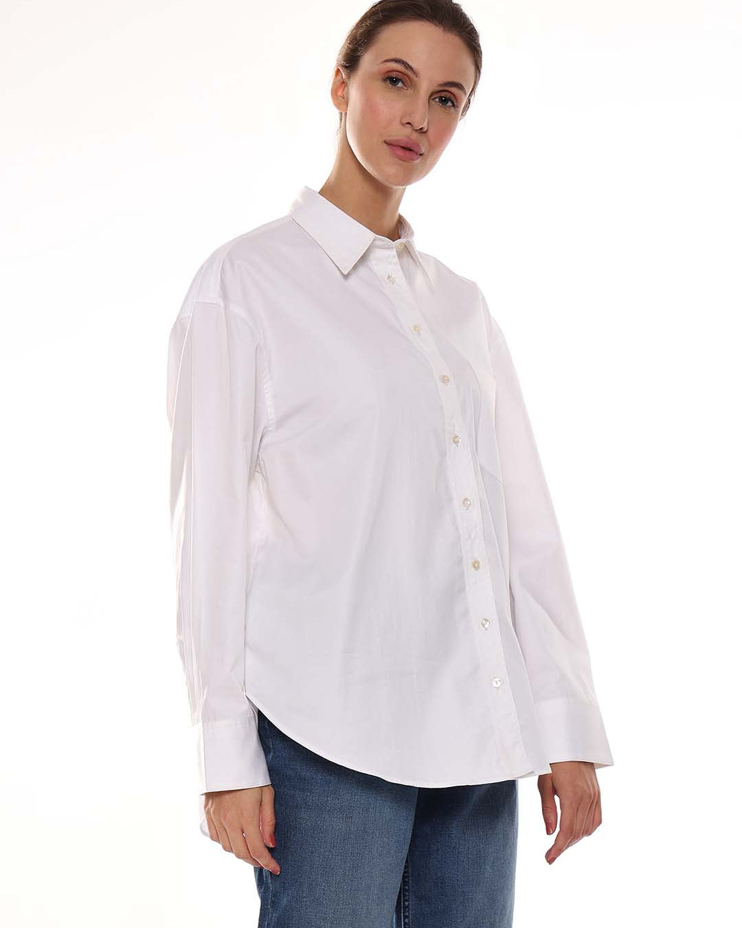 Alma White Giza Cotton Oversized Shirt for Women - Brussels Fit from GAZILLION - Right Side Look