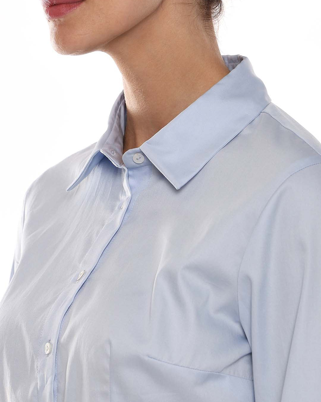 Alora Sky Blue Giza Cotton Fitted Formal Shirt for Women - Munich Fit from GAZILLION - Front Detail